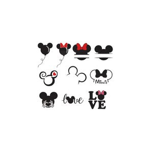 Mickey and Minnie Mouse, Embroidery, Silhouettes Embroidery Design, Love Minnie embroidery files, Split Machine Embroidery design, 9 Sizes