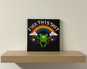 Original akrylmålning med groda | Väggkonst med mörk humor, inramad canvas (8x8)