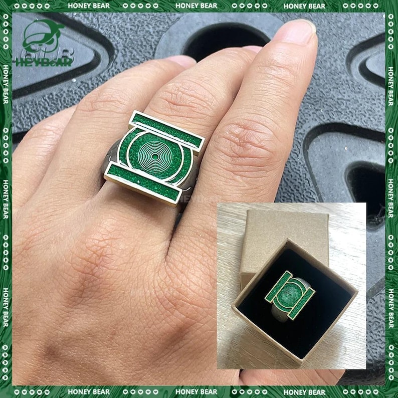 Green Lantern Ring, Statement Silver Ring with Green Resin, Superhero Jewelry image 2