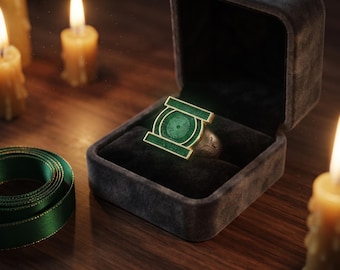 Green Lantern Ring, Statement Silver Ring with Green Resin, Superhero Jewelry