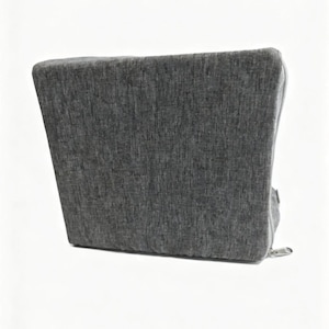 May include: A rectangular, dark gray fabric case with a textured, woven appearance. The case features a sturdy, structured shape with a visible silver-toned metal zipper pull located at the bottom right corner, providing a secure closure mechanism.