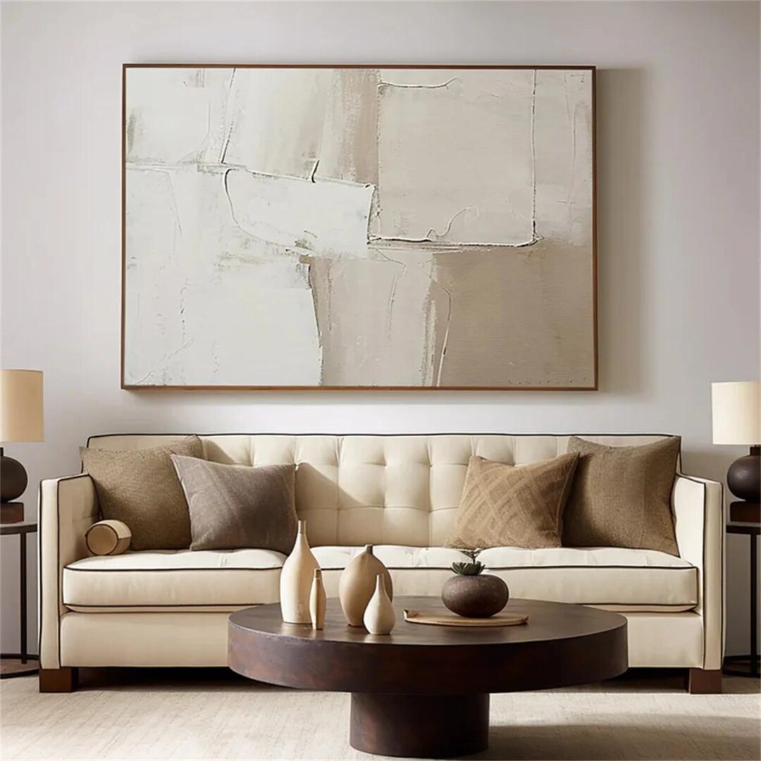 Neutral Abstract Canvas Art Large Beige Textured Painting Modern ...