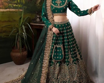 Bottle Green Bridal Collection Raw silk Replica