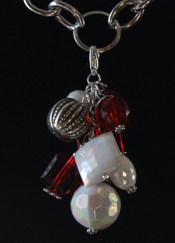 Items similar to Red & White Chunky Bead Necklace Charm Cluster, Bead