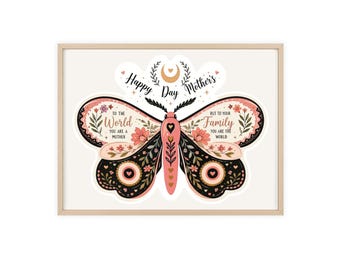 Póster con diseño floral de mariposas para el Día de la Madre con marco de madera / Decoración de pared