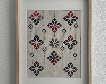Handmade Printed Fabric Panel. Original Textile Wall Hanging.