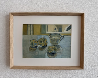 Gouachefärg på kartong A3 original stillebenmålning väggkonst modern inredning