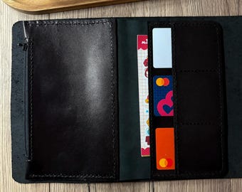 BIYORE reisnotitieboekje-inzetstuk met portemonnee-inzet, extra vak met ritssluiting, echt Italiaans leer, op maat gemaakt voor reisdagboeken, inzetstuk met vakje