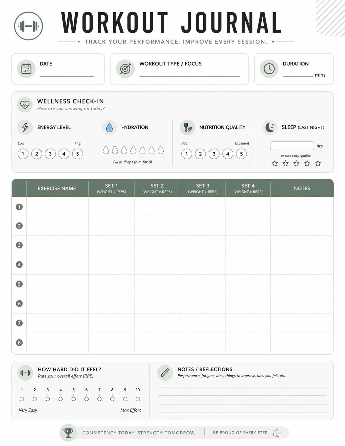 Workout Journal PDF | Gym Log Template | Fitness Tracker Printable ...