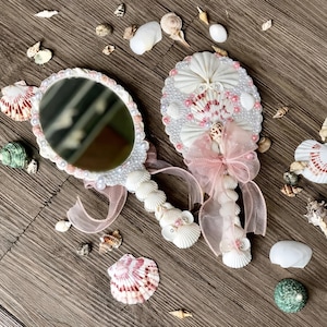 Handmade Seashell Mirror, Coastal Vanity, Pearl Shell Gift, Coastal Home Decor