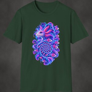 Axolotl Fractal Art Shirt | Psychedelic Axolotl Tee | Spiral Nature Art | Gift for Axolotl Lovers Forest Green