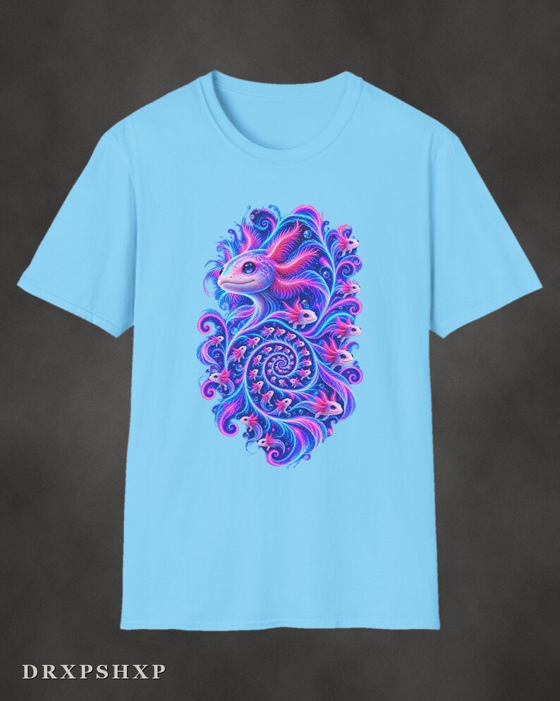Axolotl Fractal Art Shirt | Psychedelic Axolotl Tee | Spiral Nature Art | Gift for Axolotl Lovers Sky