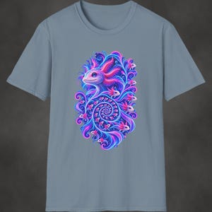 Axolotl Fractal Art Shirt | Psychedelic Axolotl Tee | Spiral Nature Art | Gift for Axolotl Lovers Stone Blue