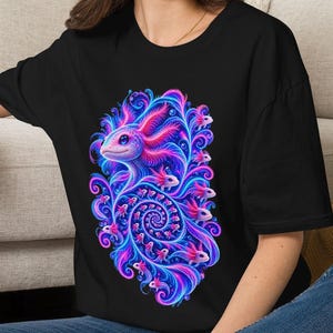 Axolotl Fractal Art Shirt | Psychedelic Axolotl Tee | Spiral Nature Art | Gift for Axolotl Lovers image 2