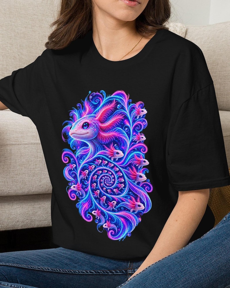 Axolotl Fractal Art Shirt | Psychedelic Axolotl Tee | Spiral Nature Art | Gift for Axolotl Lovers image 2