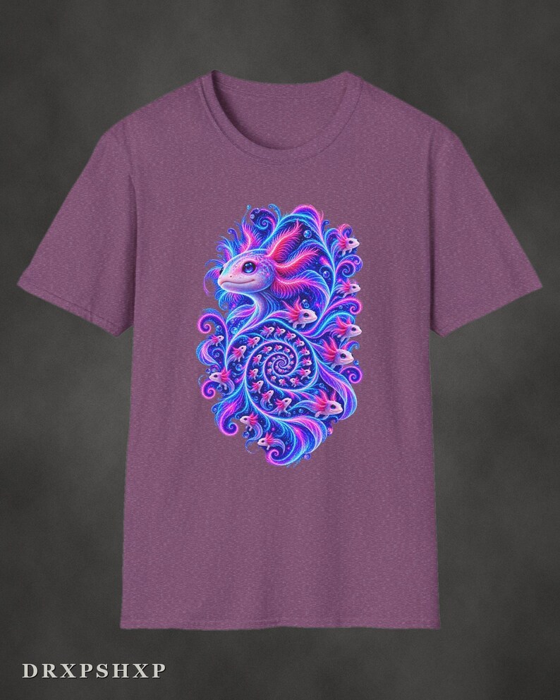 Axolotl Fractal Art Shirt | Psychedelic Axolotl Tee | Spiral Nature Art | Gift for Axolotl Lovers Heather Maroon