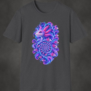 Axolotl Fractal Art Shirt | Psychedelic Axolotl Tee | Spiral Nature Art | Gift for Axolotl Lovers Dark Heather