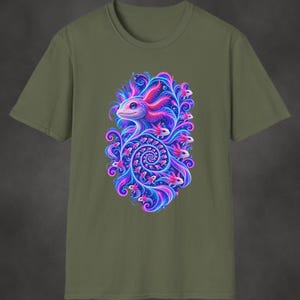 Axolotl Fractal Art Shirt | Psychedelic Axolotl Tee | Spiral Nature Art | Gift for Axolotl Lovers Military Green