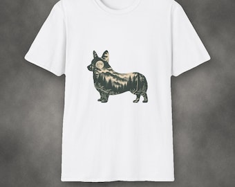 Corgis-Wald-Doppelbelichtungs-Shirt | Lustiges Corgis-Geschenk | T-Shirt für Naturliebhaber | Geschenk für Hundeliebhaber