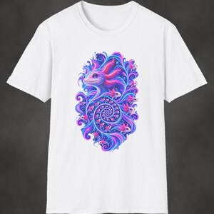 Axolotl Fractal Art Shirt | Psychedelic Axolotl Tee | Spiral Nature Art | Gift for Axolotl Lovers White