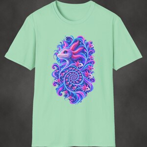 Axolotl Fractal Art Shirt | Psychedelic Axolotl Tee | Spiral Nature Art | Gift for Axolotl Lovers Mint Green
