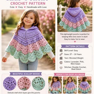 Crochet Hooded Poncho Pattern Pdf, Kids Winter Poncho Crochet Pattern, Toddler Poncho Crochet Pattern Pdf, Trendy Crochet, Digital Download
