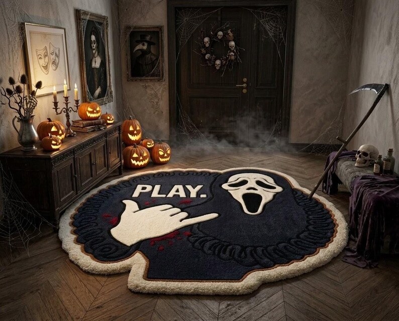 Horror Tuft Rug Hand Tufted Halloween Rug, Spooky Horror Rug, Ghost Face Mask Rug ...