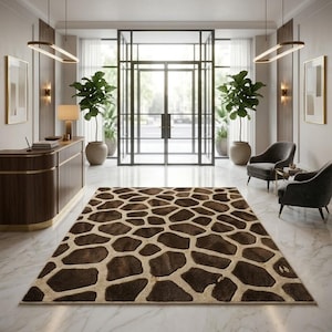 Alfombra con estampado de jirafa de 2,1 x 2,1 m, alfombra de lana tejida a mano, alfombra con estampado animal, alfombra estilo safari, alfombra de lujo para sala de estar.