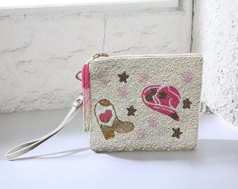Playful western inspired cowgirl beaded wristlet!