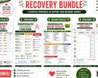 Diverticulitis Recovery Bundle Printable | Flare-Up Food List, 7-Day Meal Plan, Grocery List, Food Diary & Recovery Guide PDF
