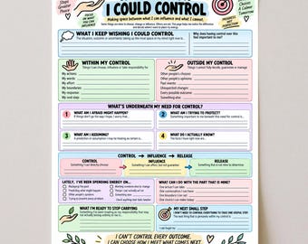 What I Wish I Could Control Worksheet | Therapy Reflection Printable | Circle of Control Activity | Letting Go & Emotional Wellness PDF