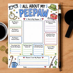 Cuestionario imprimible "Todo sobre mi abuelo" / Descarga instantánea en PDF / Cuestionario del Día del Padre / Regalo de los nietos (PDF)
