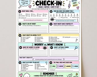 Teen Anxiety Check-In Worksheet | Anxiety Coping Skills Printable | Teen Therapy Worksheet | Worry & Emotional Regulation Activity PDF