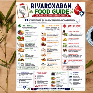 Rivaroxaban Food Guide Printable | Xarelto Food Interaction Chart | Blood Thinner Foods & Safety Guide | Anticoagulant Diet PDF
