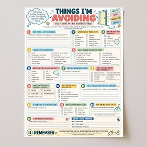 Things I’m Avoiding Worksheet | Self Reflection Therapy Printable | Procrastination  Avoidance Worksheet | Mental Health Journal for Adults
