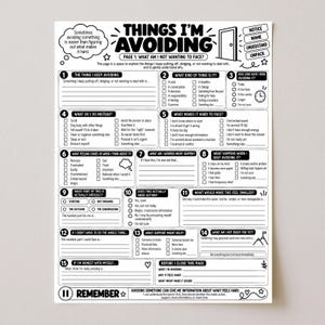 Scheda per affrontare le cose che sto evitando / Terapia di autoriflessione stampabile / Scheda per evitare la procrastinazione / Diario della salute mentale per adulti