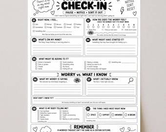 Teen Anxiety Check-In Worksheet | Anxiety Coping Skills Printable | Teen Therapy Worksheet | Worry & Emotional Regulation Activity PDF