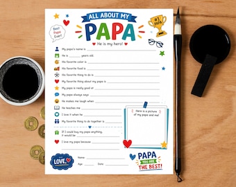 All About My Papa Printable | Grandparents Day Activity | Father's Day Questionnaire | Gift From Grandkids PDF