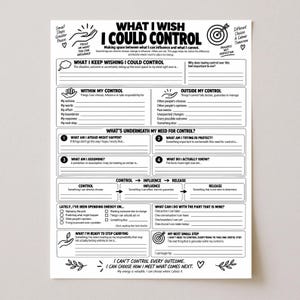 What I Wish I Could Control Worksheet | Therapy Reflection Printable | Circle of Control Activity | Letting Go & Emotional Wellness PDF