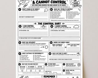 Things I Can and Cannot Control Worksheet | Circle of Control Printable | Anxiety & Worry Therapy Worksheet | Emotional Wellness PDF
