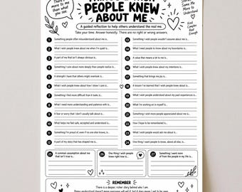 Things I Wish People Knew About Me Worksheet  Self Reflection Printable  Therapy Journal Prompts |Emotional Wellness Activity for Adults PDF