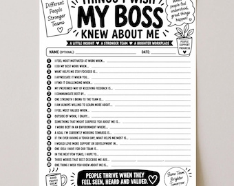Things I Wish My Boss Knew About Me Printable | Get to Know Me Employee Questionnaire | Staff All About Me | Coworker Favorite Things PDF