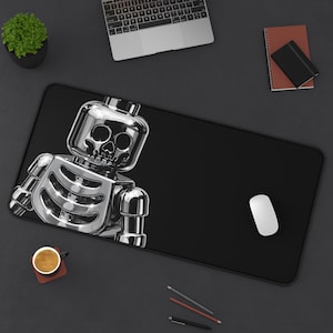 Alfombrilla de escritorio/ratón para juegos con diseño de minifigura de esqueleto cromado