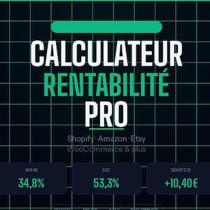Calculadora de rentabilidad de comercio electrónico | Shopify Amazon Etsy | Margen ROI IVA | Herramienta de dropshipping digital