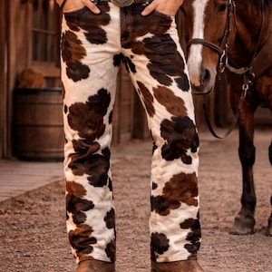 Men's Handmade Hair-On-Hide Cowhide Western Cowboy Trousers, Custom Size Ranch Style Pants