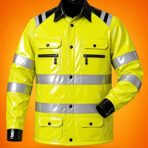 High Visibility PVC Leather Work Jacket – Waterproof Reflective Safety Coat