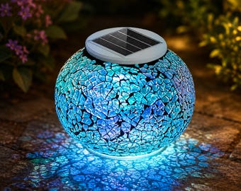 Solar Mosaic Glass Table Lamp Color Changing Outdoor Garden Patio Light