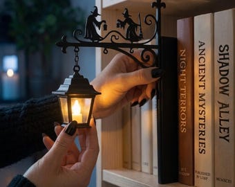 Halloween Bookshelf Lantern Light, Lantern Ghost Bookshelf Lamp, Library Lantern Light, Spooky Reading Lamp Bookish, Vintage Halloween Books