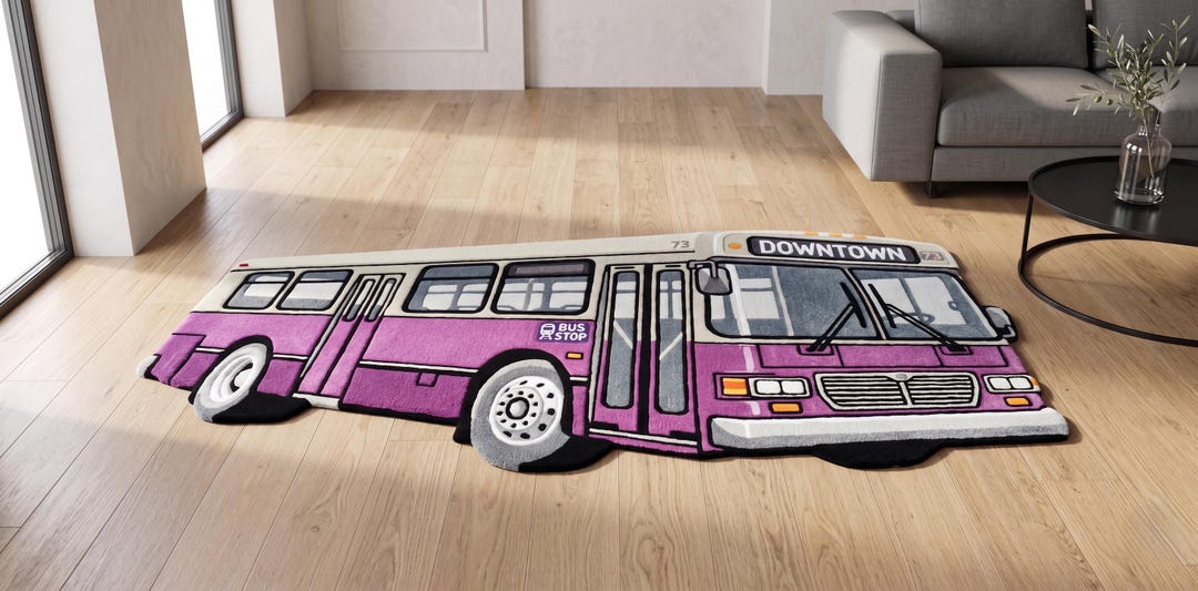 Purple Bus Shape Hand Tufted Wool Rug, Modern Area Rugs for Kids Room ...