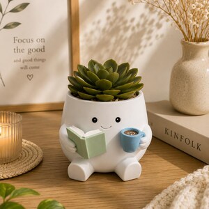 Süßer Blumentopf mit Buch Tasse handbemalte Deko